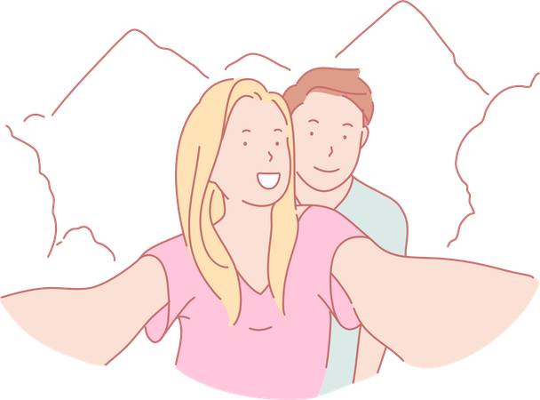 Couple taking travel selfie  Illustration