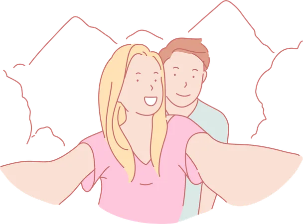 Couple taking travel selfie  Illustration