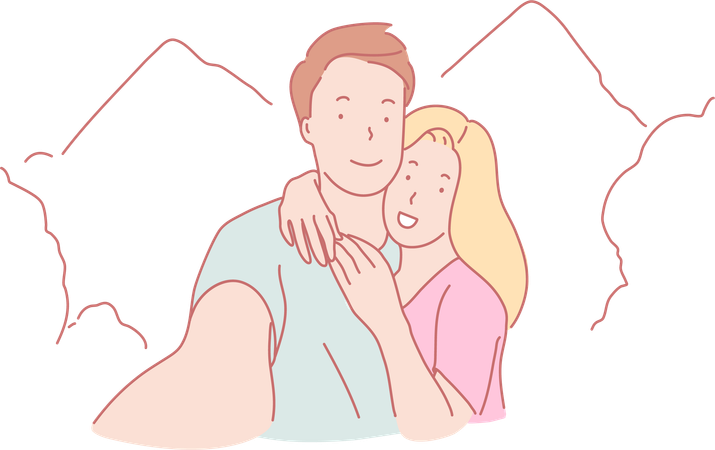 Couple taking travel selfie  Illustration