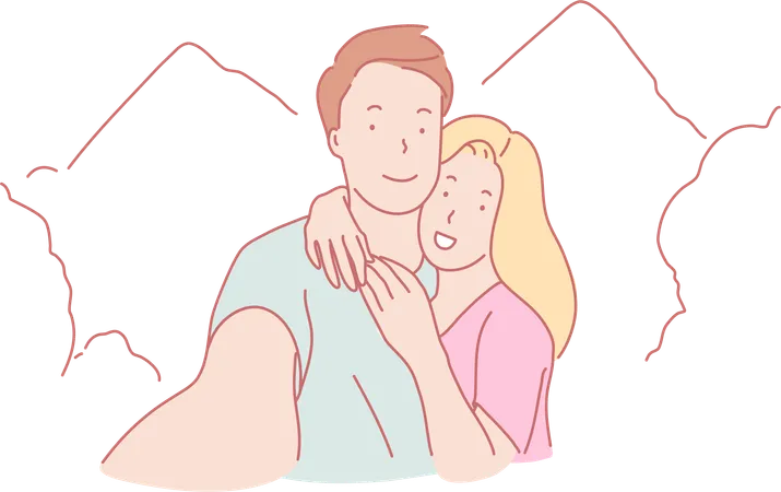 Couple taking travel selfie  Illustration