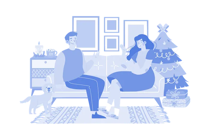 Couple Talk Together About Christmas Wishing Illustration