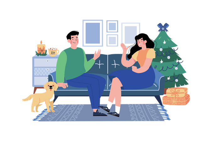 Couple talk about Christmas wishing  Illustration