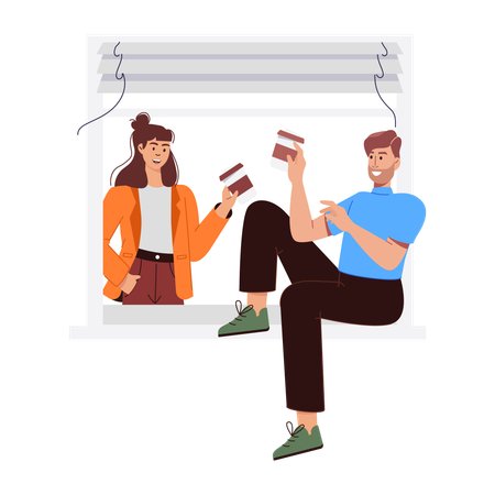 Couple talking and drinking coffee  Illustration