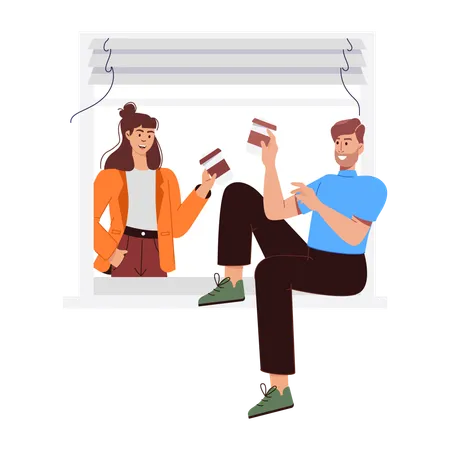 Couple talking and drinking coffee  Illustration