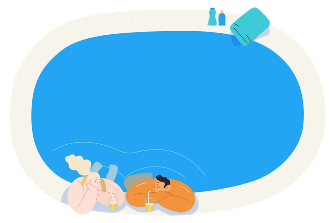 Couple talking and Drinking Juice in Swimming Pool Illustration