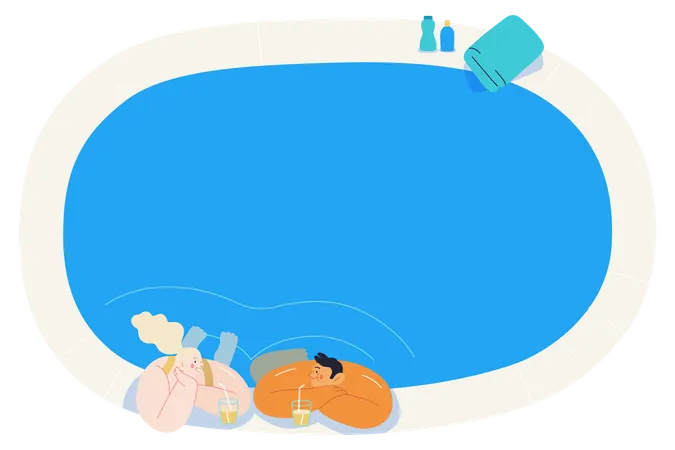 Couple talking and Drinking Juice in Swimming Pool  Illustration