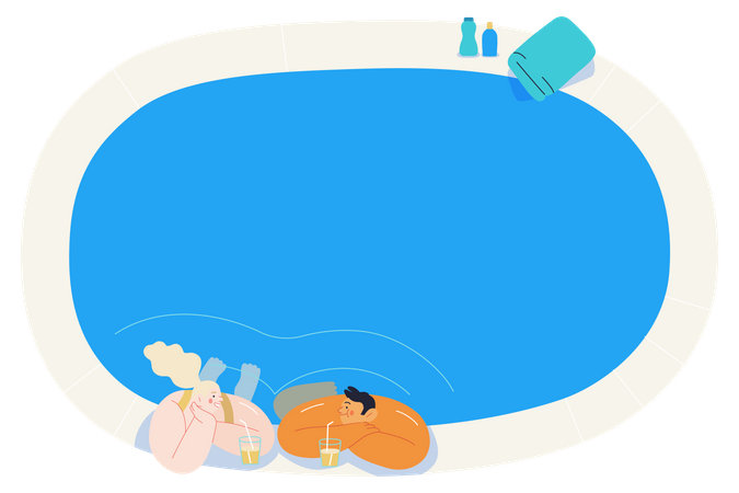 Couple talking and Drinking Juice in Swimming Pool  Illustration