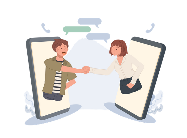 Couple talking in via messenger app Illustration