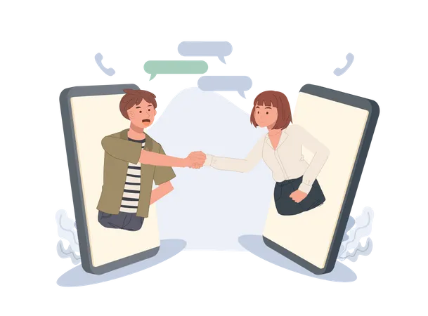 Couple talking in via messenger app Illustration