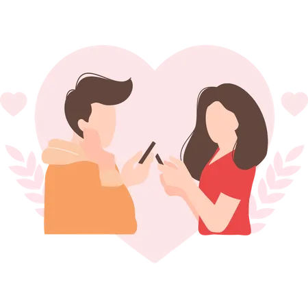 Couple talking on dating app Illustration