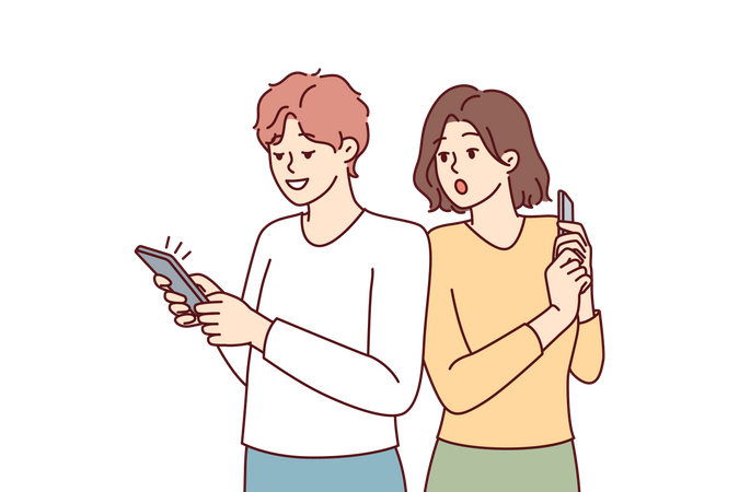 Couple talking on mobile  Illustration