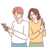 illustration for couple talking on mobile