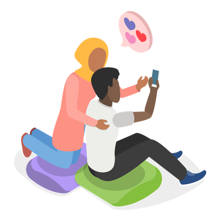 Couple talking on mobile  Illustration