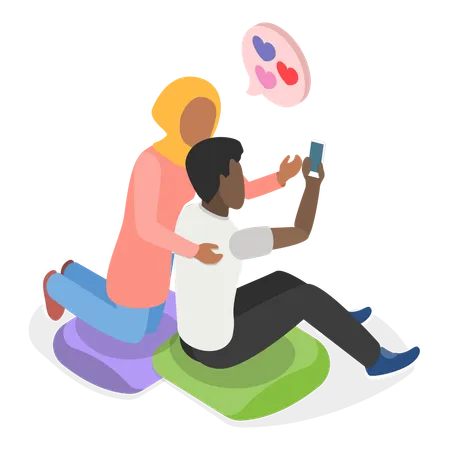 Couple talking on mobile  Illustration