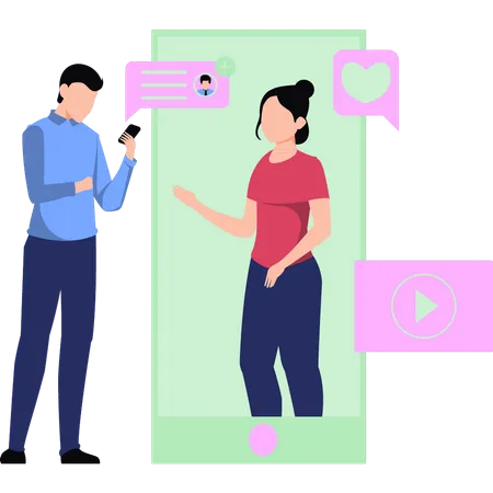 A Boy And A Girl Are Talking On The Phone Illustration