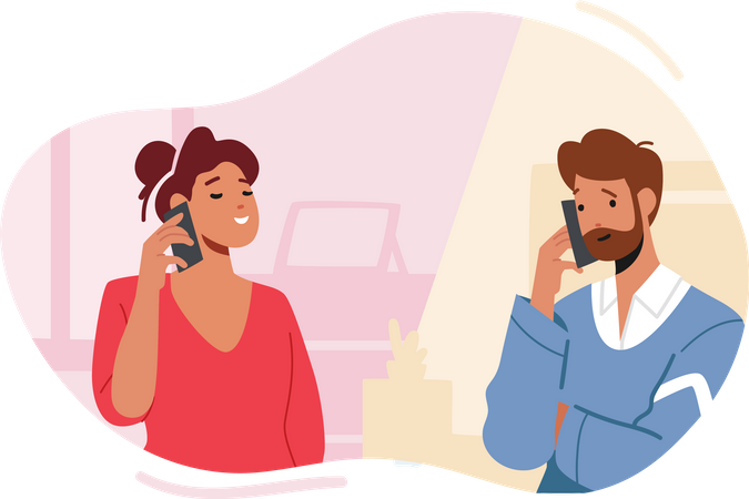 Couple talking on smartphone  Illustration
