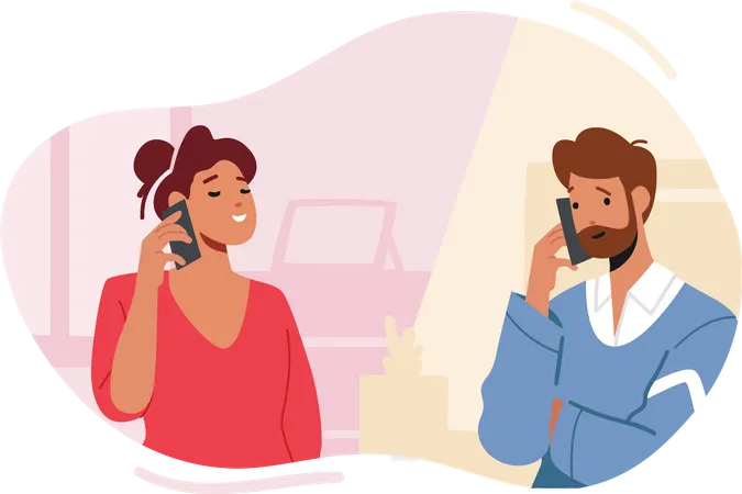 Couple talking on smartphone  Illustration