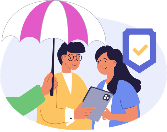 Couple talking online medical insurance  Illustration