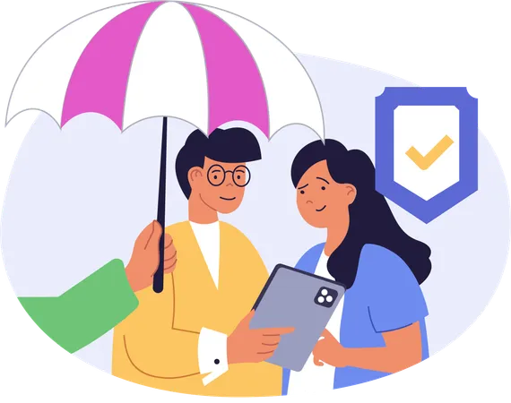 Couple talking online medical insurance  Illustration