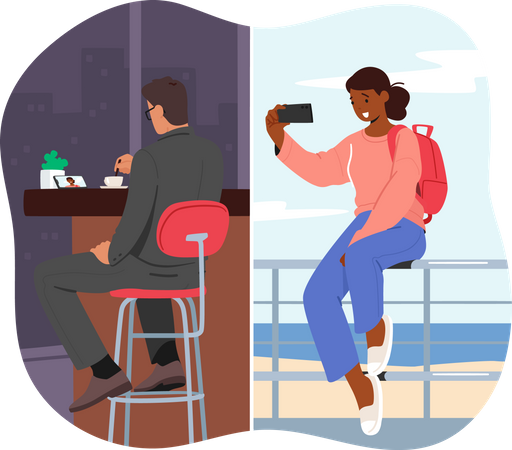 Couple talking online via video call  Illustration