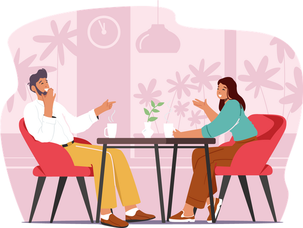 Couple talking while sitting at restaurant  Illustration