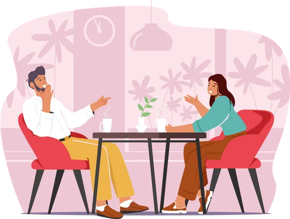 Couple talking while sitting at restaurant  Illustration