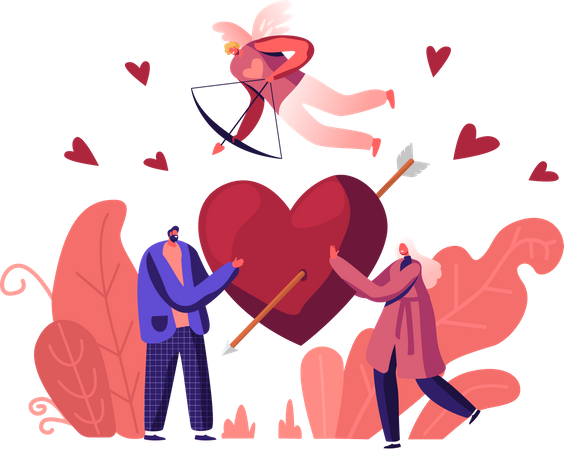 Couple tenant le coeur et partageant l'amour  Illustration