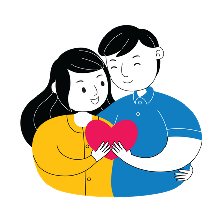 Couple tenant coeur  Illustration