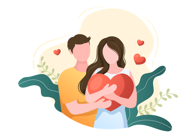 Couple tenant coeur  Illustration