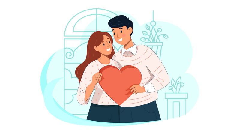 Couple tenant coeur  Illustration