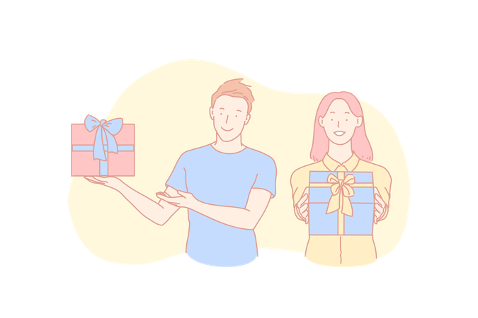 Couple tenant des cadeaux pour une occasion spéciale  Illustration