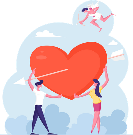Couple tenant le coeur et partageant l'amour  Illustration