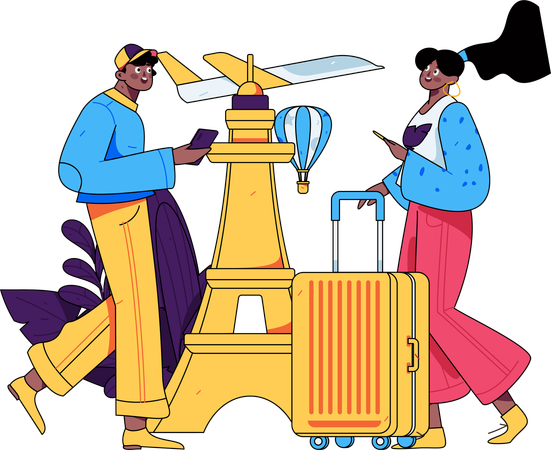 Couple tenant leurs bagages  Illustration