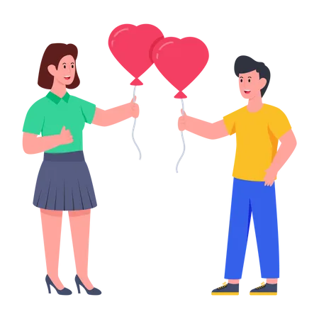 Couple tenant un ballon en forme de coeur  Illustration