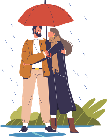 Couple tenant un parapluie  Illustration