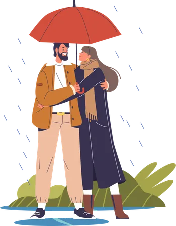 Couple tenant un parapluie  Illustration