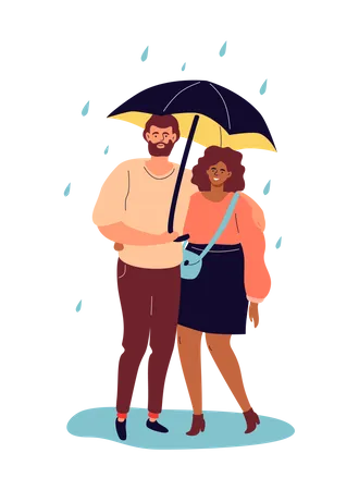 Couple tenant un parapluie  Illustration