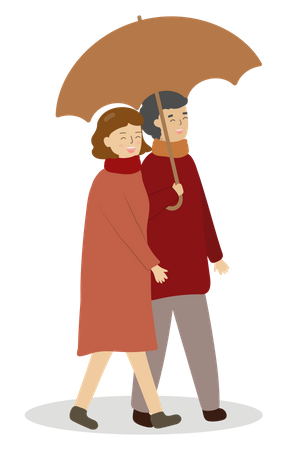 Couple tenant un parapluie  Illustration