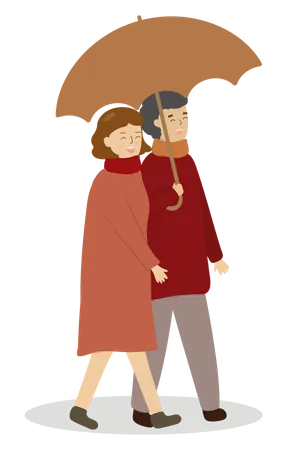 Couple tenant un parapluie  Illustration