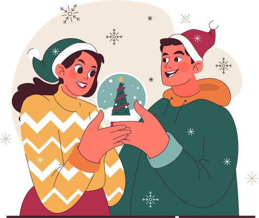 Couple tenant une boule de Noël  Illustration