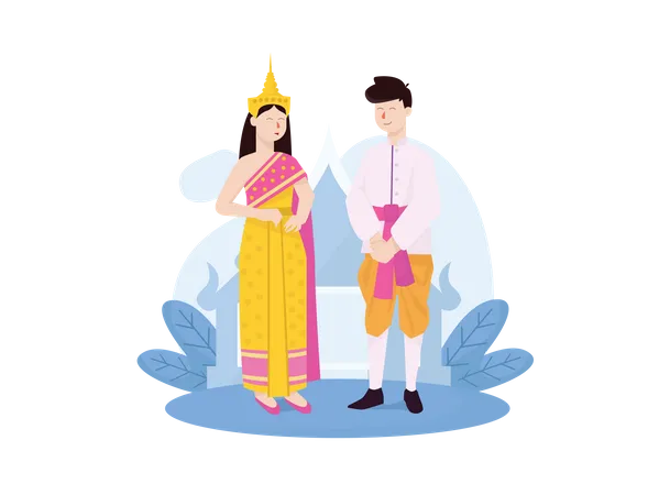 Couple thaïlandais en vêtements traditionnels  Illustration