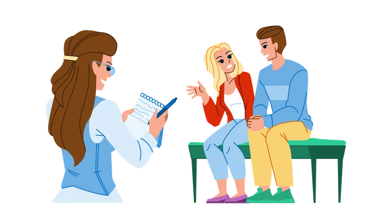 Couple Therapy Vector Psychologist Family Marriage Psychotherapy Relationship Therapist Woman Man Psychology Couple Therapy Character People Flat Cartoon Illustration Illustration