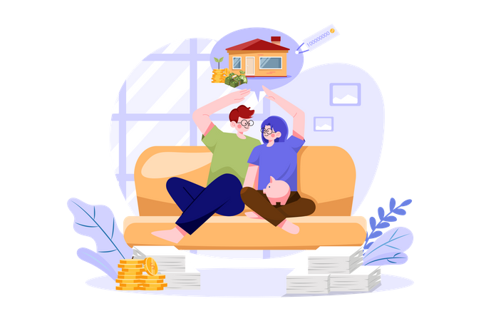 Couple Thinking About New House  Illustration