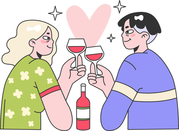 Verre à vin couple toast  Illustration