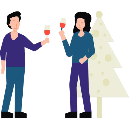 Couple toasting drinks  Illustration