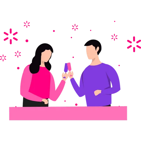 Couple toasting drinks Illustration