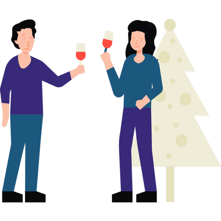 Couple toasting drinks  Illustration