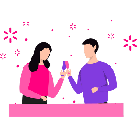 Couple toasting drinks  Illustration