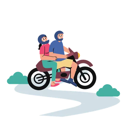 Couple Touring on Motorcycle  Illustration