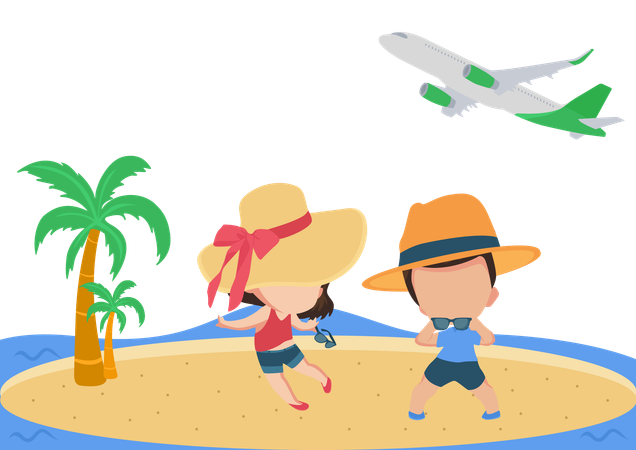 Couple travel to beach  Illustration